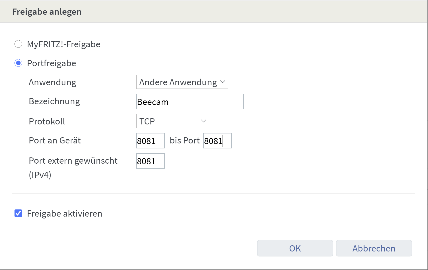 Fritz Box - create port sharing